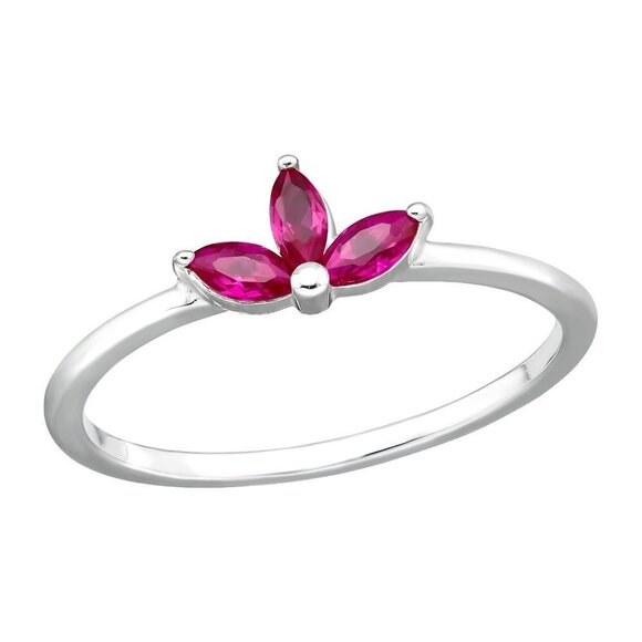 Sterling Silver Ruby CZ Dainty Flower Ring - Picture 1 of 10
